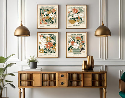 Set Of 4 Flower Market Prints | Travel Wall Art