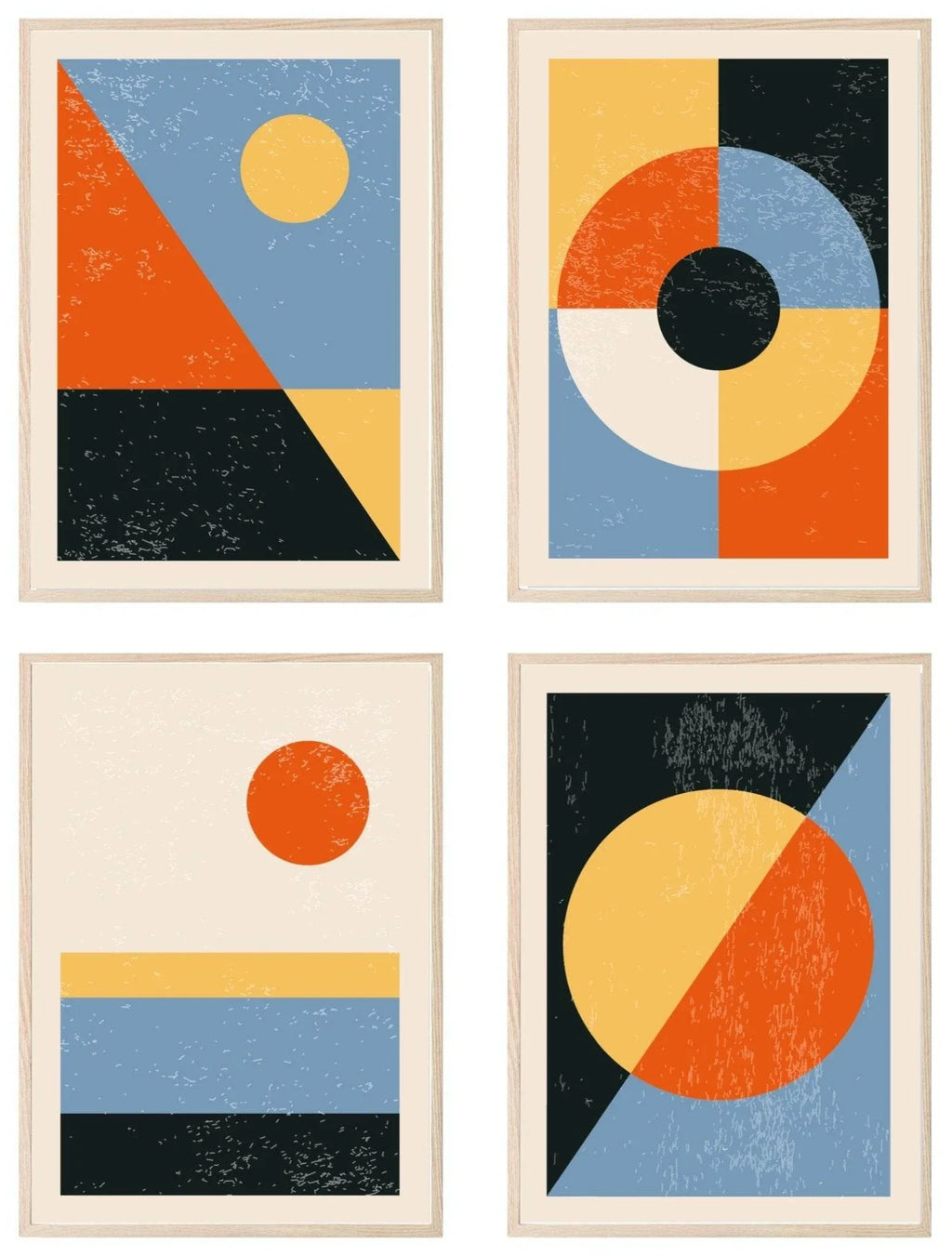 Set of 4 Geometric Abstract Prints | Bright Modern Wall Art Set - Larosier Prints
