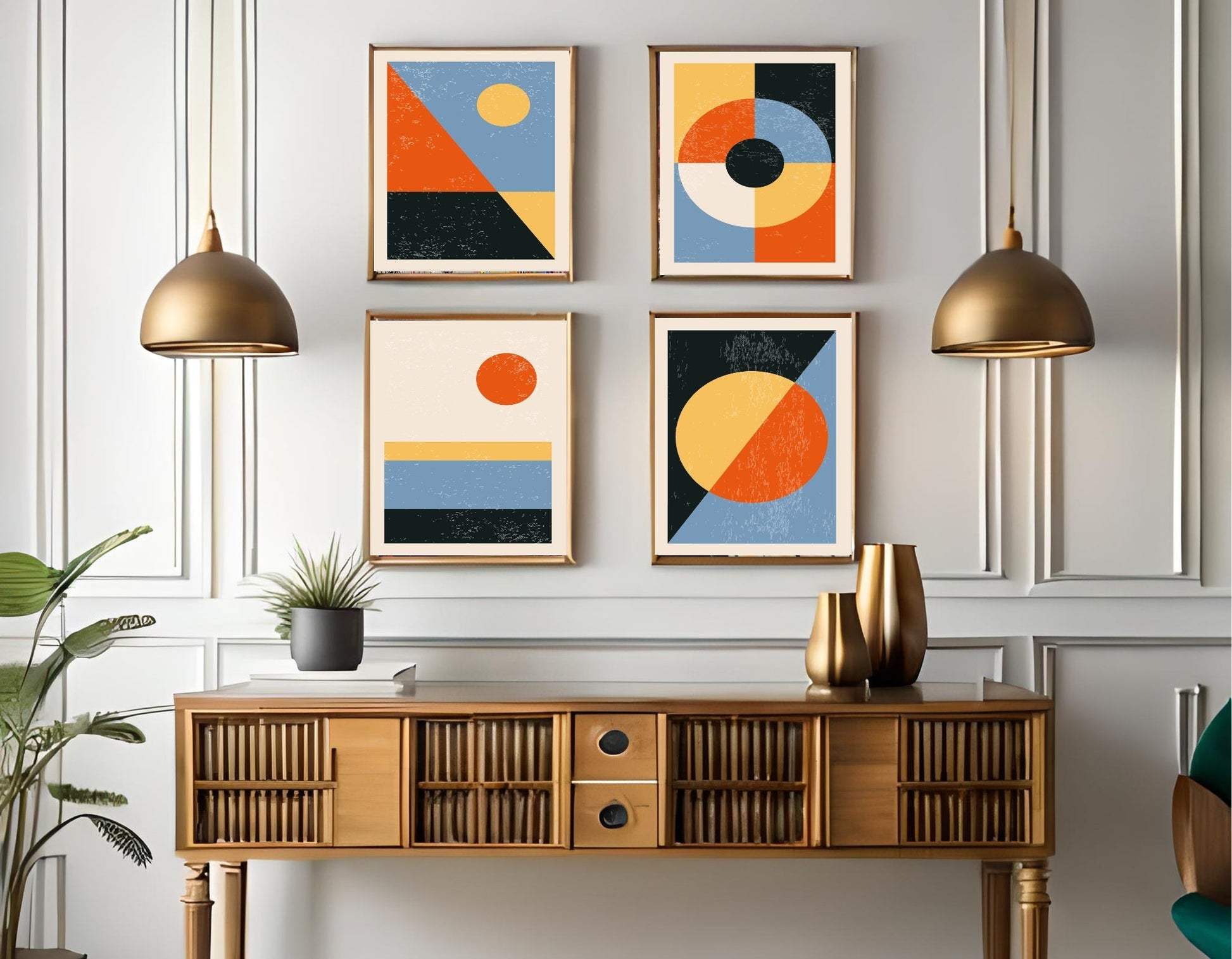 Set of 4 Geometric Abstract Prints | Bright Modern Wall Art Set