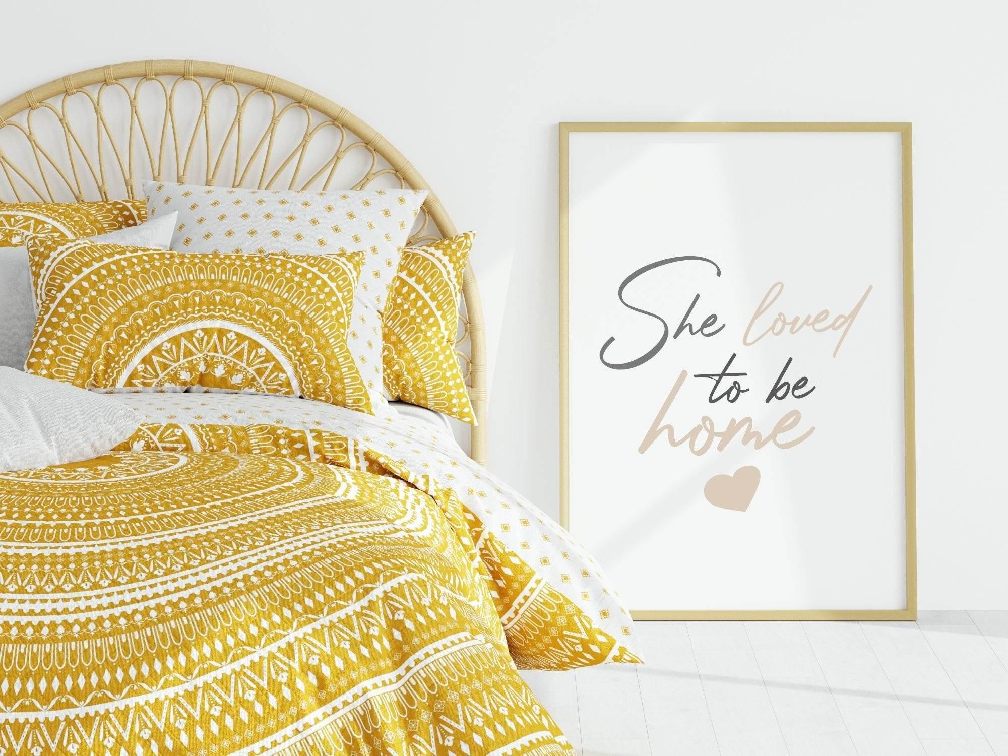 She Loved To Be Home Print | Cosy Wall Art - Larosier Prints