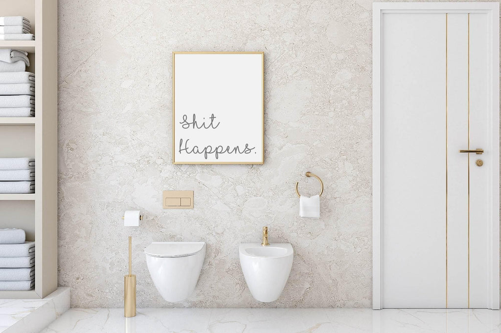 Shit Happens Print | Fun Bathroom/Cloak room Wall Art | Monochrome - Larosier Prints