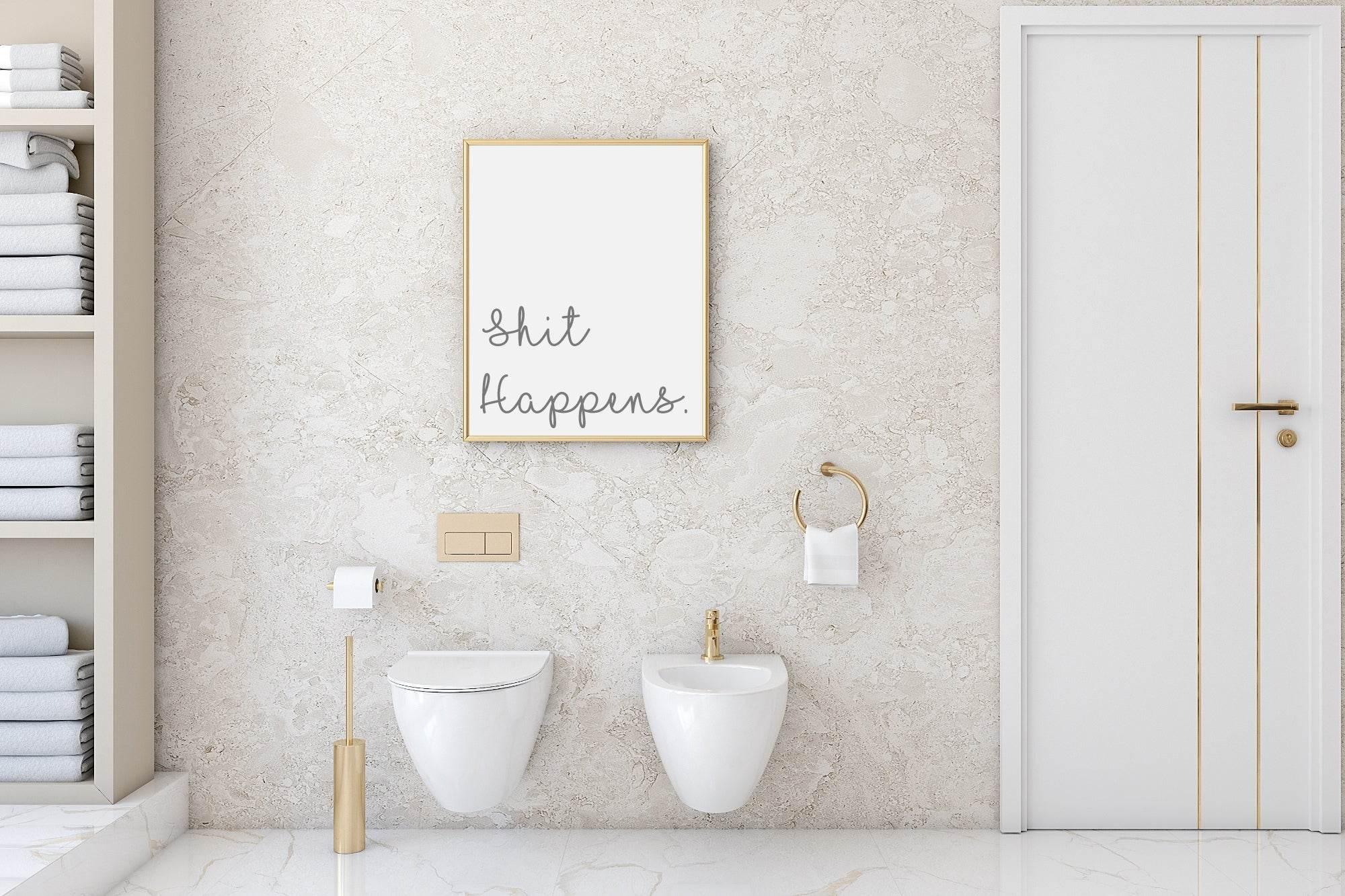 Shit Happens Print | Fun Bathroom/Cloak room Wall Art | Monochrome - Larosier Prints