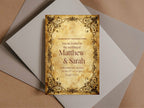 Personalised Spell Book wedding invitation parchment front on an envelope