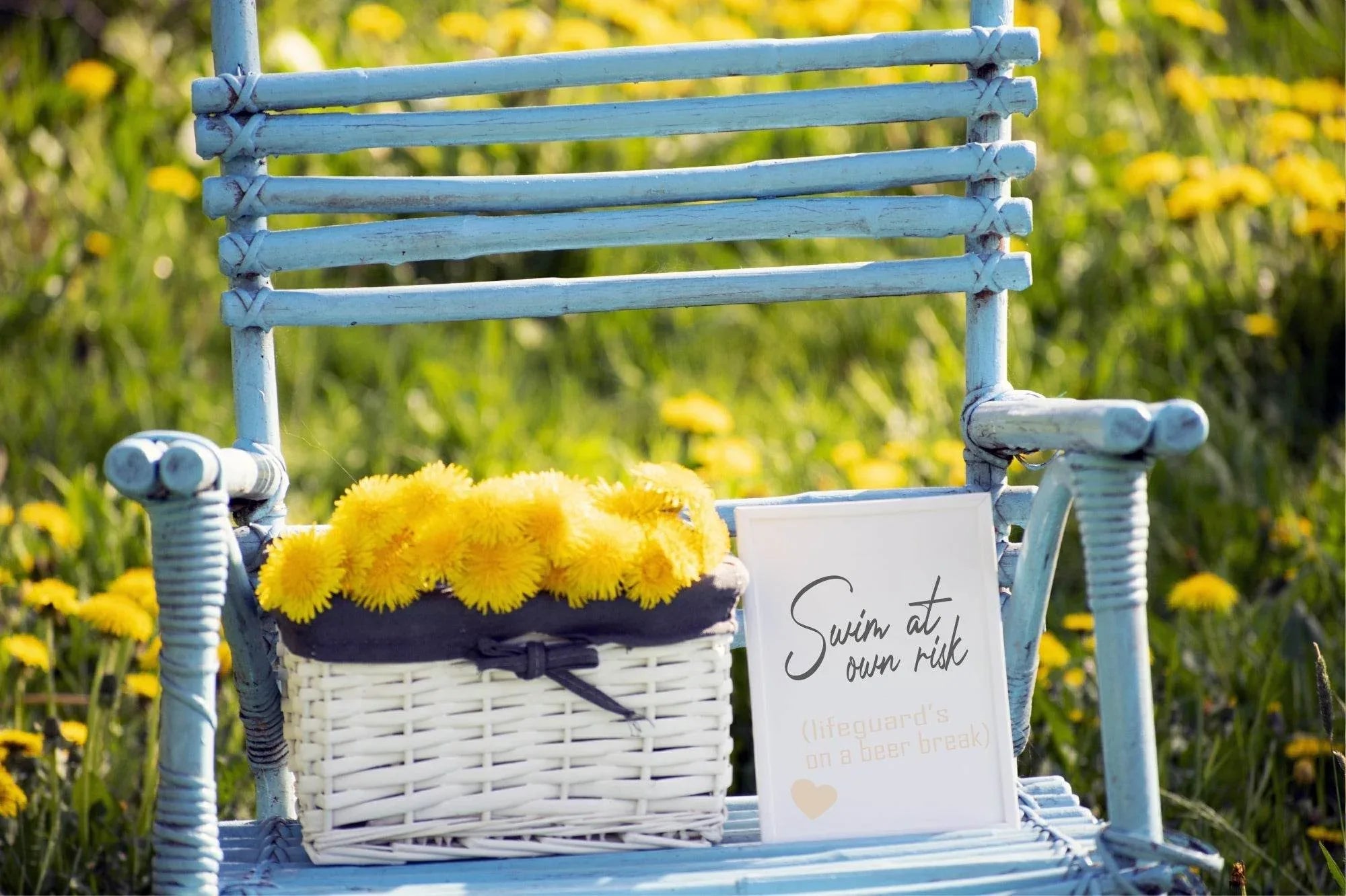 Swim At Own Risk Print | Bathroom & Outdoor Wall Art | Beige - Larosier Prints