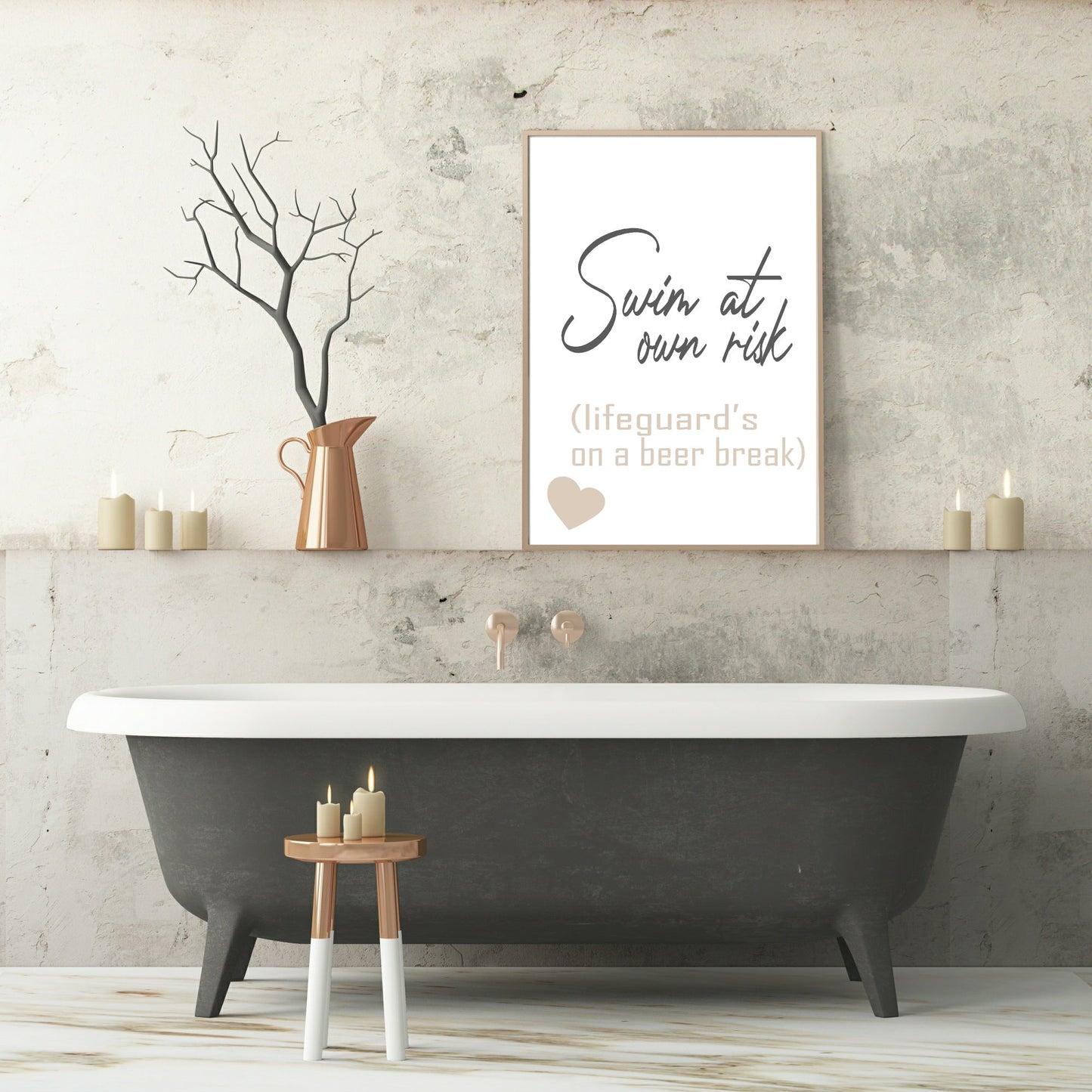 Swim At Own Risk Print | Bathroom & Outdoor Wall Art | Beige