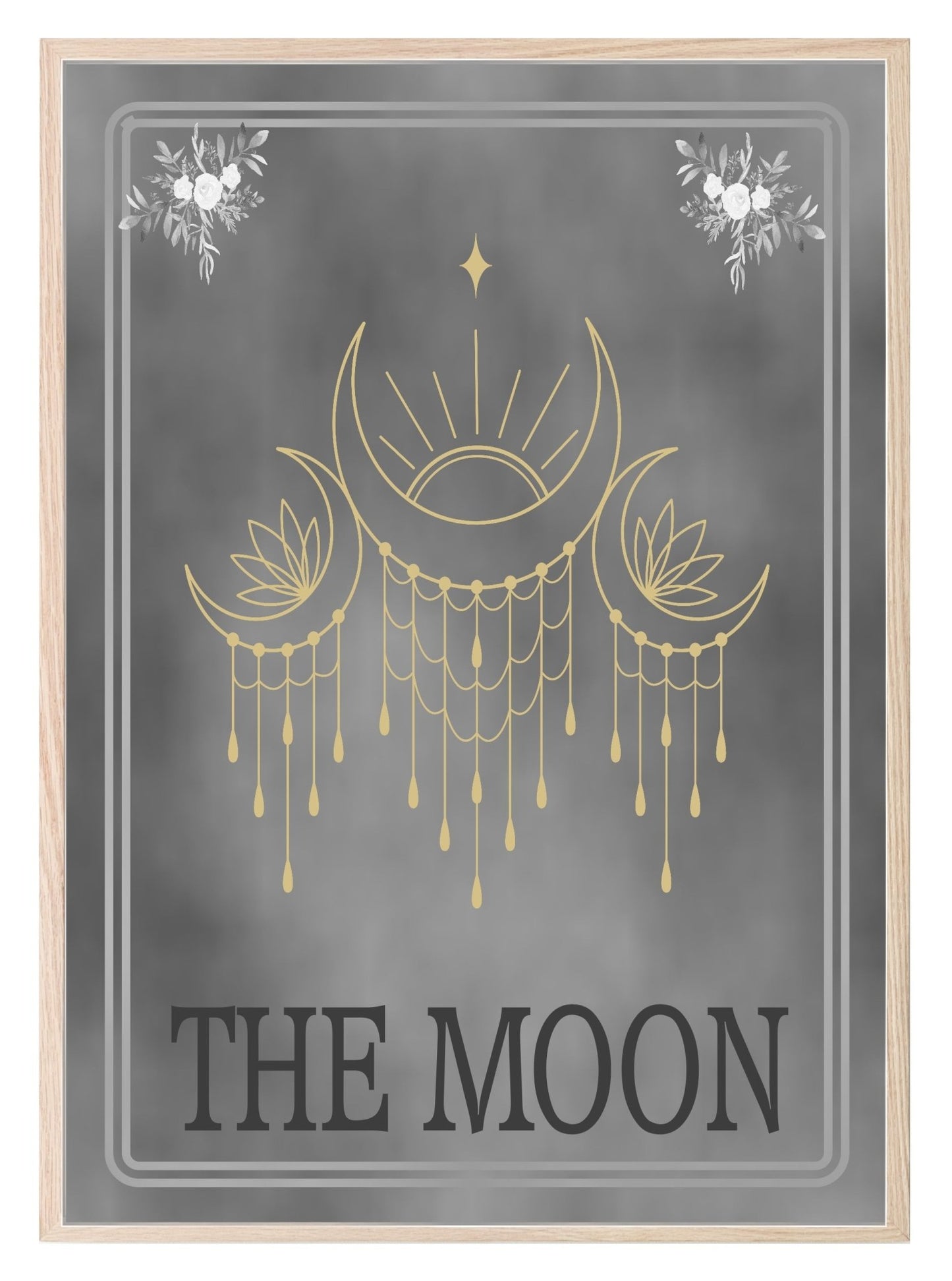 The Moon Tarot Card Print | Celestial Wall Art | Cream | Charcoal Charcoal