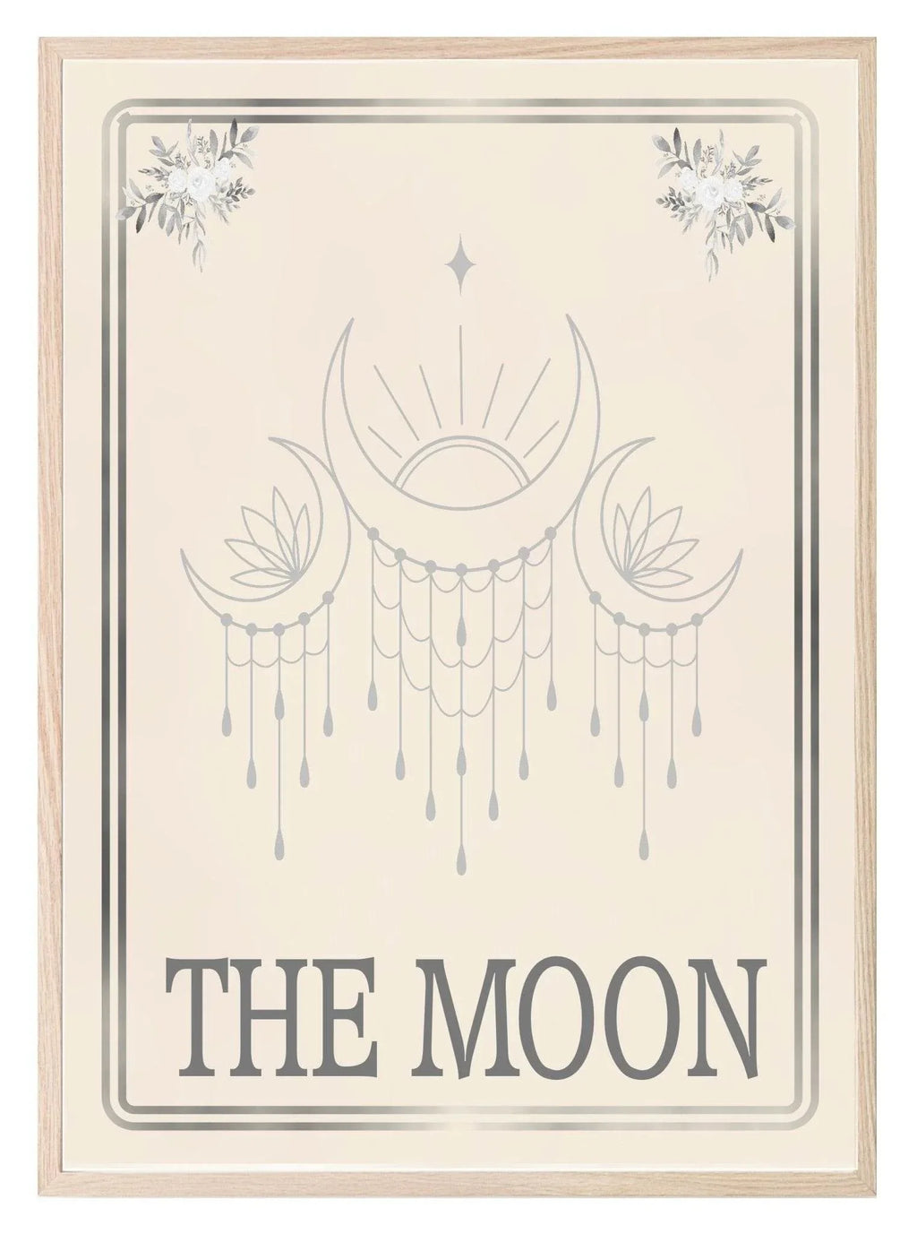 The Moon Tarot Card Print | Celestial Wall Art | Cream | Charcoal - Larosier Prints