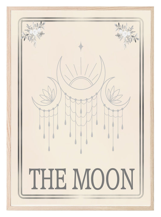 The Moon Tarot Card Print | Celestial Wall Art | Cream | Charcoal Cream