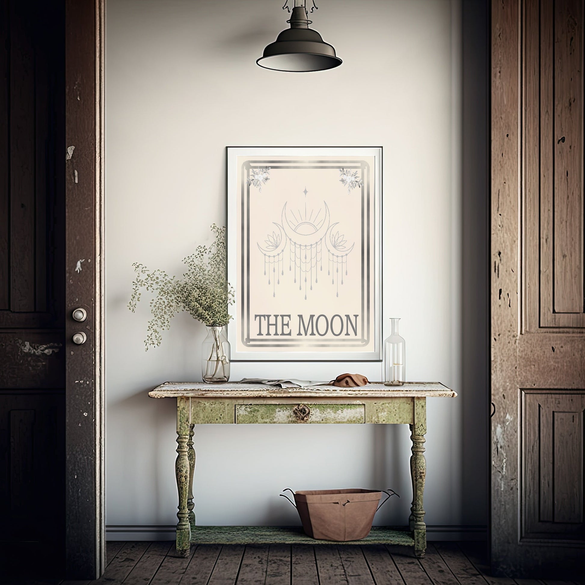 The Moon Tarot Card Print | Celestial Wall Art | Cream | Charcoal