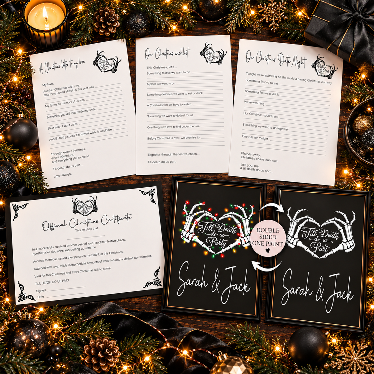 Till Death Christmas Couple's Kit with four A4 activity sheets and both sides of one personalised Forever Print