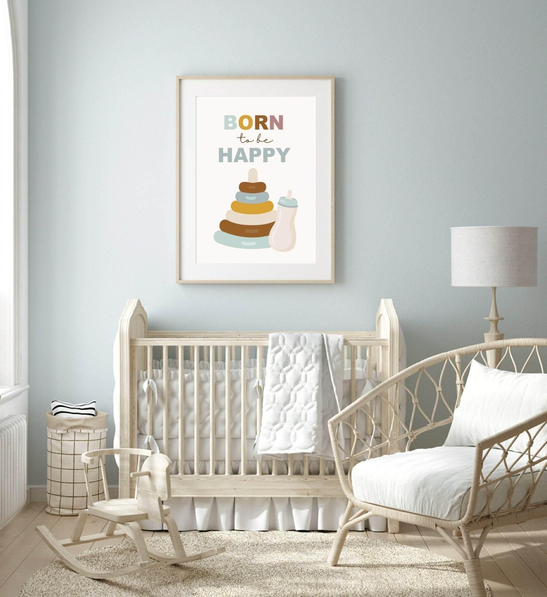 Vintage Born To Be Happy Print | Nursery Wall Art - Larosier Prints