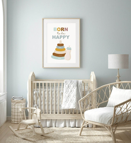Vintage Born To Be Happy Print | Nursery Wall Art