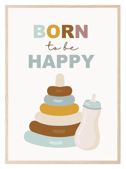 Vintage Born To Be Happy Print | Nursery Wall Art