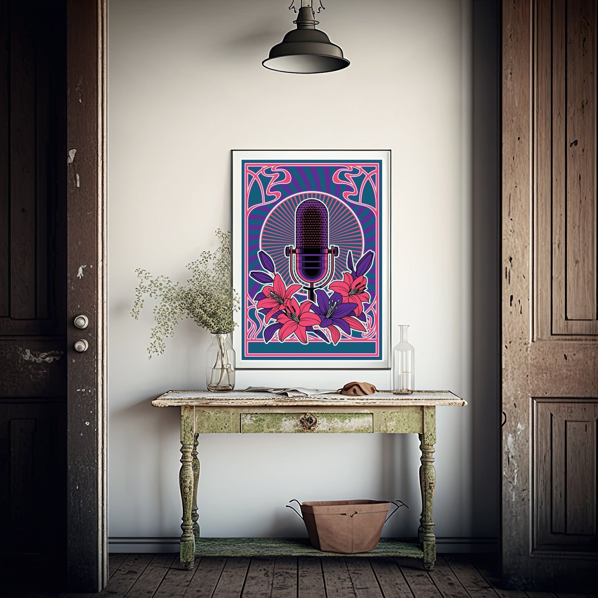 Vintage Microphone Print | Colourful Wall Art