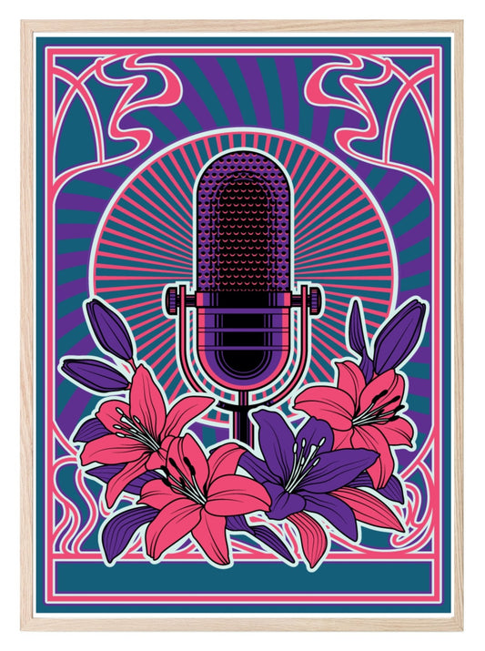 Vintage Microphone Print | Colourful Wall Art