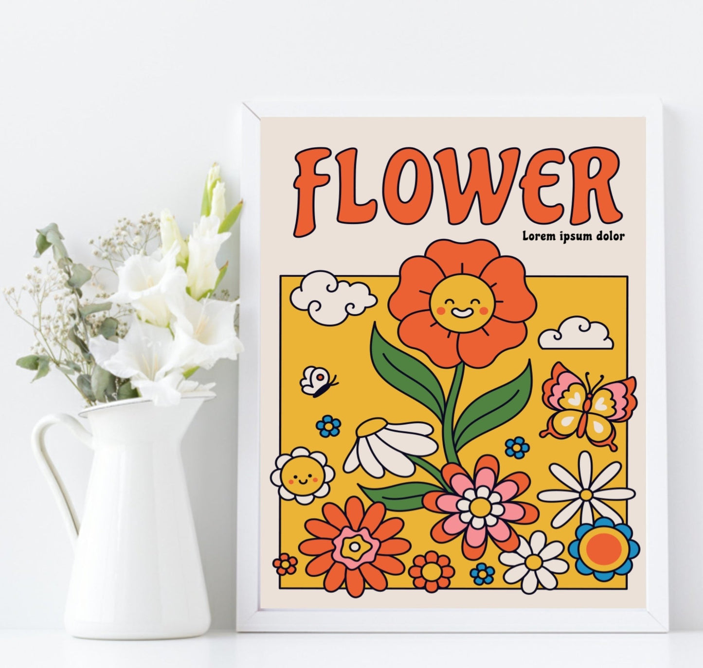 70's Inspired Flower Power Print | Bright Wall Art