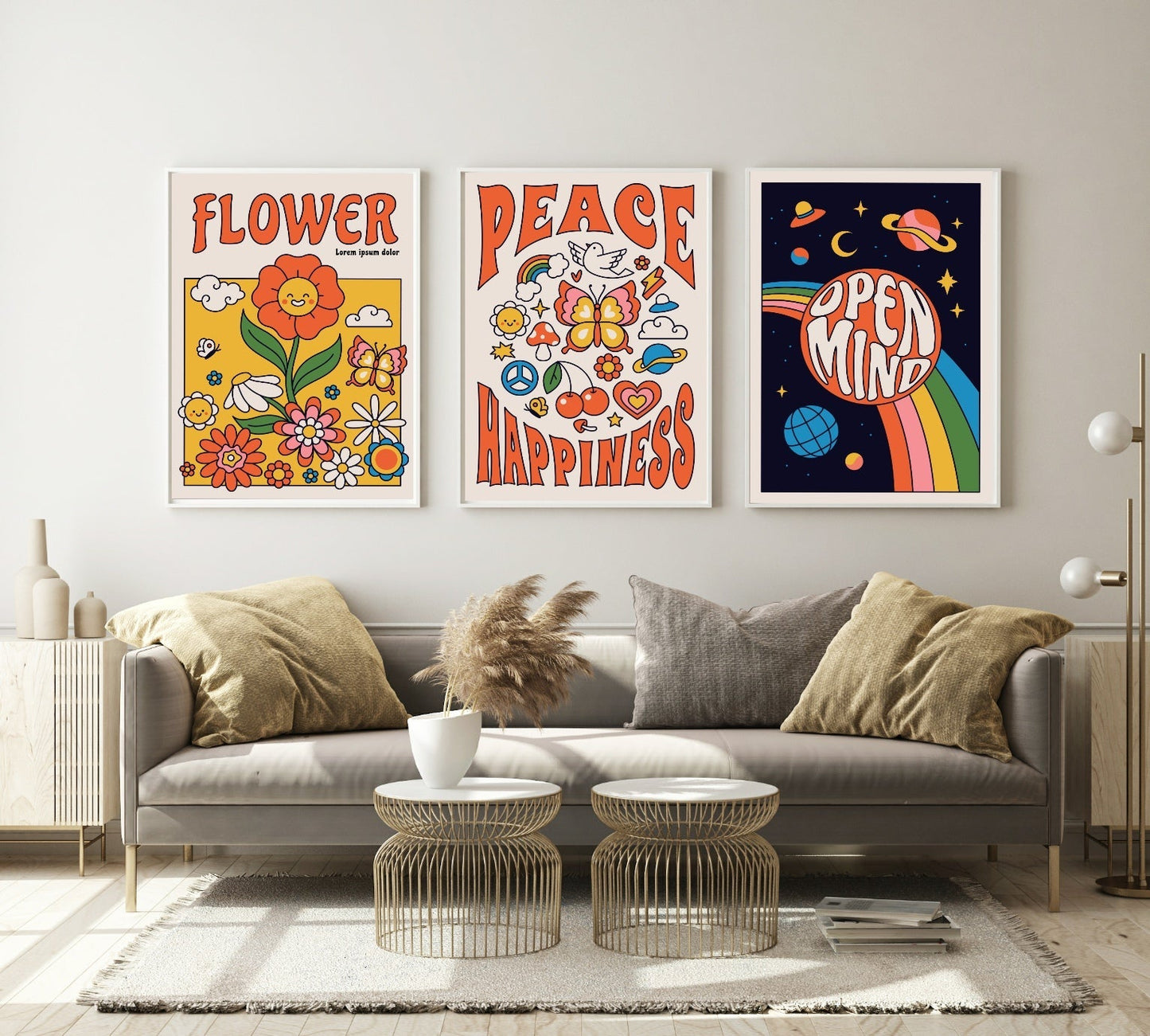 70's Inspired Flower Power Print | Bright Wall Art