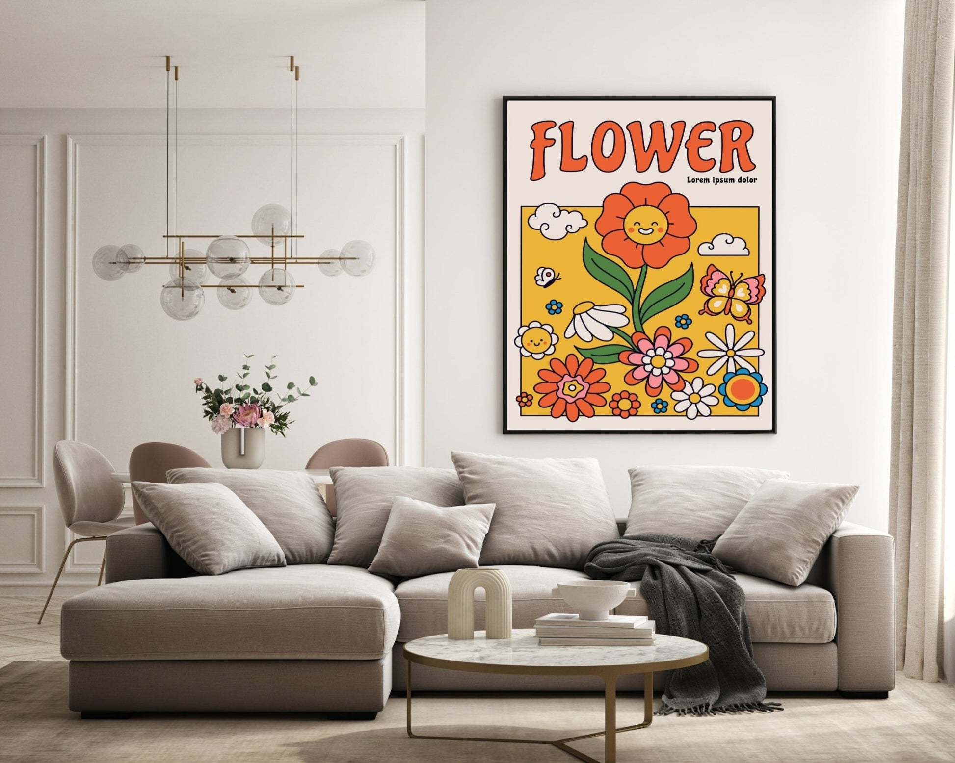 70's Inspired Flower Power Print | Bright Wall Art