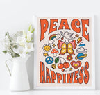 70's Inspired Peace & Happiness Print | Positive Mindfulness Wall Art - Larosier Prints