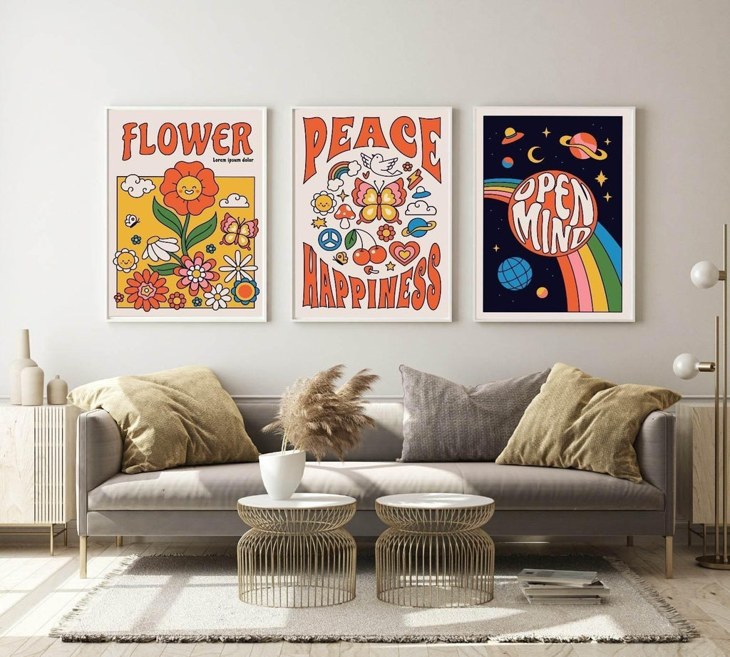 70's Inspired Peace & Happiness Print | Positive Mindfulness Wall Art - Larosier Prints