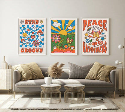 70's Inspired Peace & Happiness Print | Positive Mindfulness Wall Art