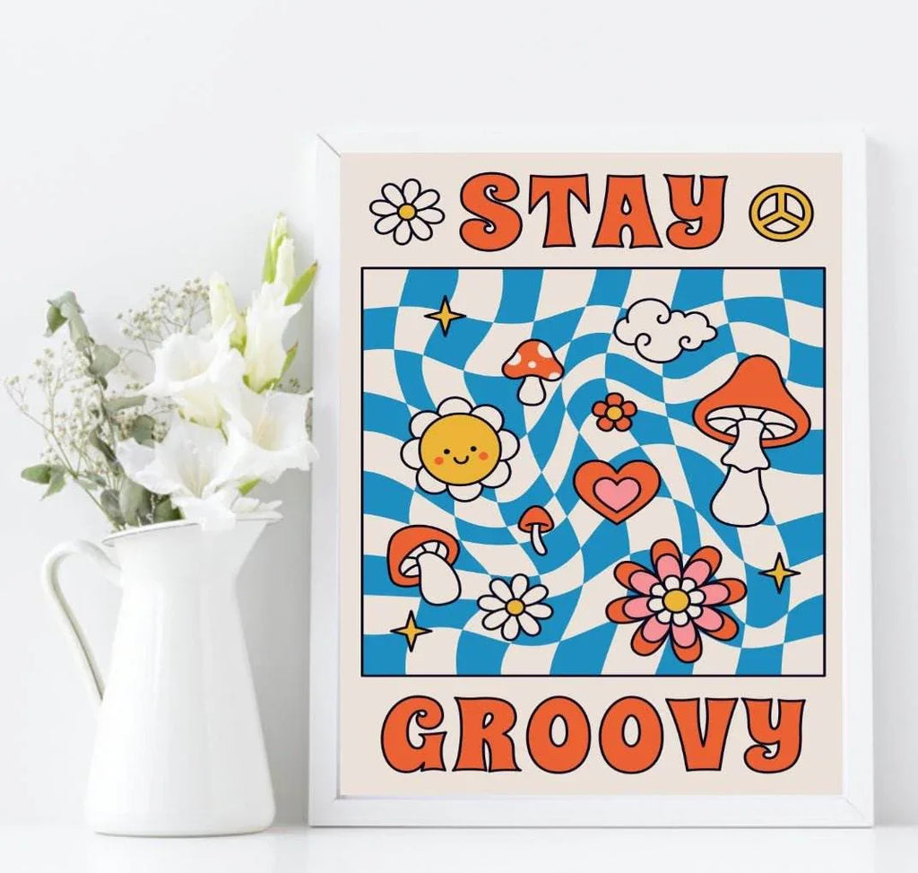 70's Inspired Stay Groovy Print | Fun Bright Wall Art - Larosier Prints