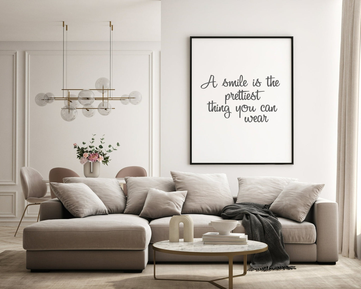 A Smile Is The Prettiest Thing You Can Wear Print | Inspirational Fashion Wall Art | Customisable