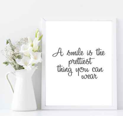 A Smile Is The Prettiest Thing You Can Wear Print | Inspirational Fashion Wall Art | Customisable