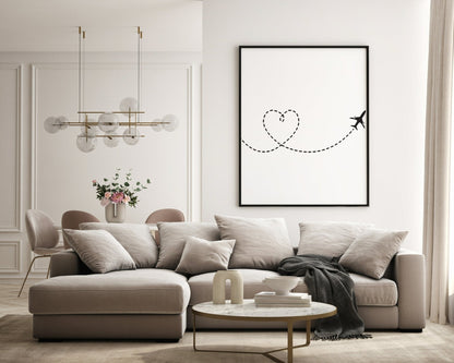 Aeroplane Love Line Art Print | Travel Wall Art