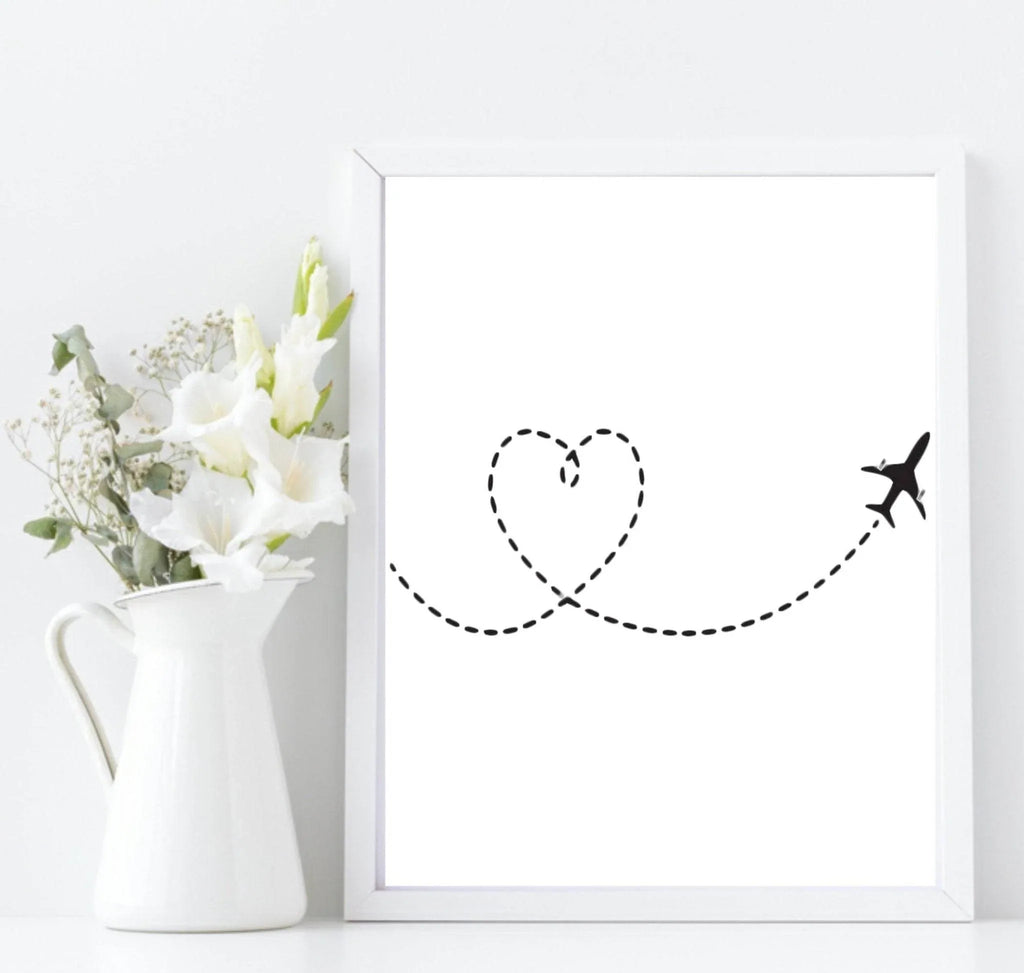 Aeroplane Love Line Art Print | Travel Wall Art - Larosier Prints