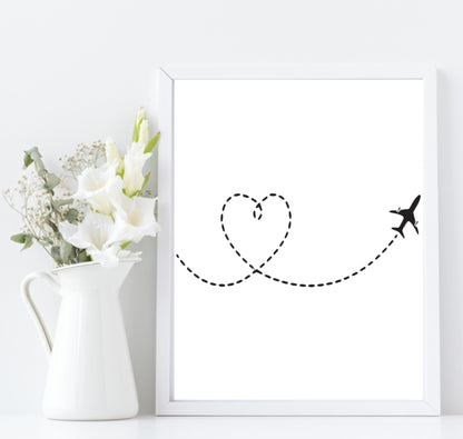 Aeroplane Love Line Art Print | Travel Wall Art