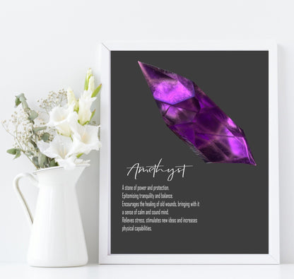 Amethyst Definition Print | Crystal Gem Stone Wall Art | Light or Dark Background Black Background