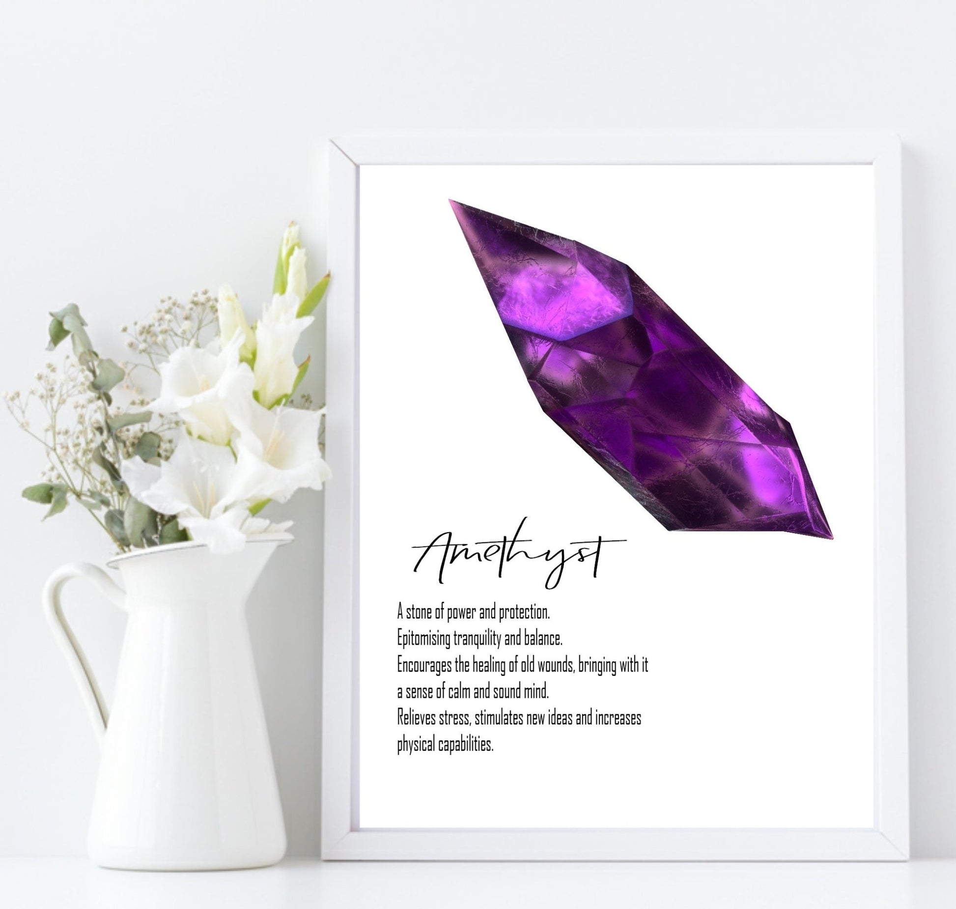 Amethyst Definition Print | Crystal Gem Stone Wall Art | Light or Dark Background White Background