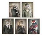 Anthropomorphism Collection Prints | Vintage Style | Animals Dressed Like Humans | Elephant, Dog, Wolf, Lion, Bird - Larosier Prints
