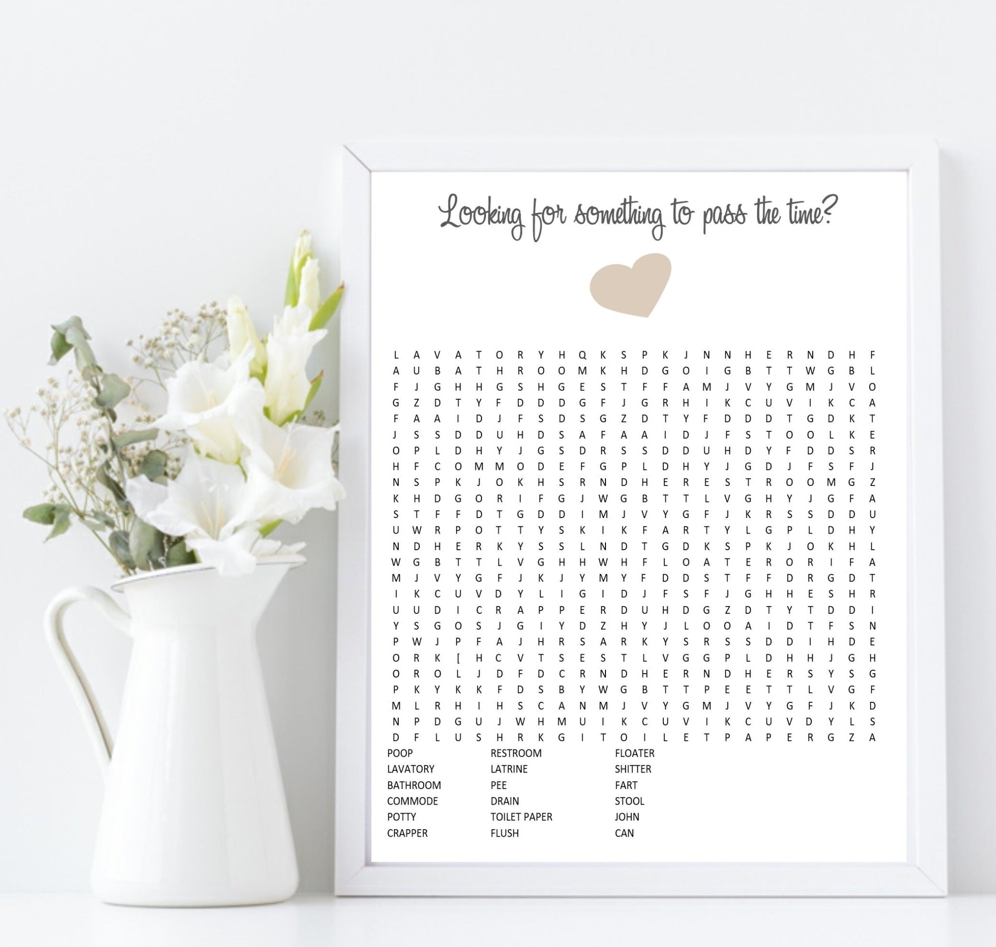 Bathroom Word Search Print | Toilet Humour Wall Art