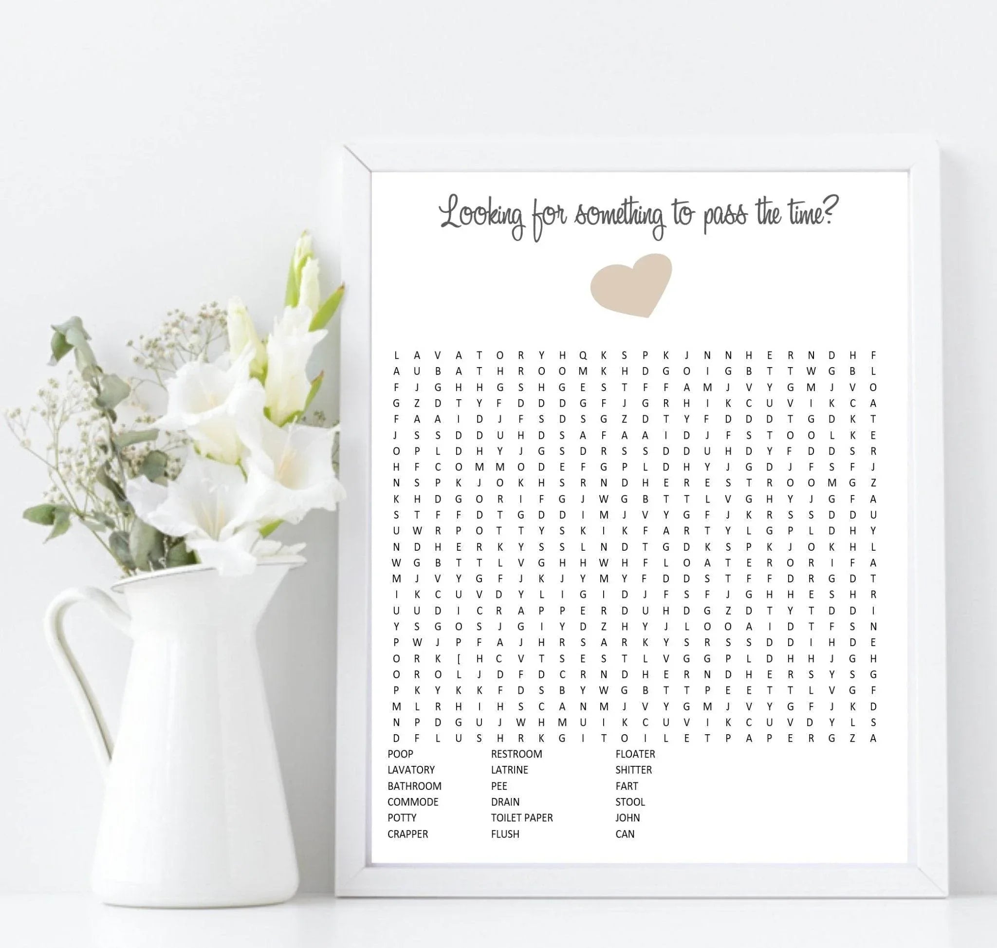 Bathroom Word Search Print | Toilet Humour Wall Art - Larosier Prints