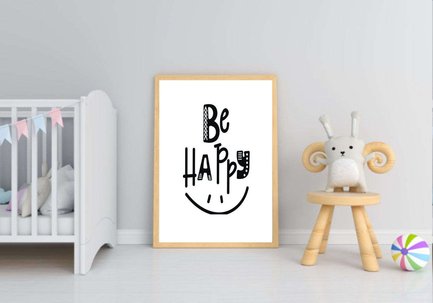 Be Happy Print | Scandinavian Inspired Wall Art Without Wreath