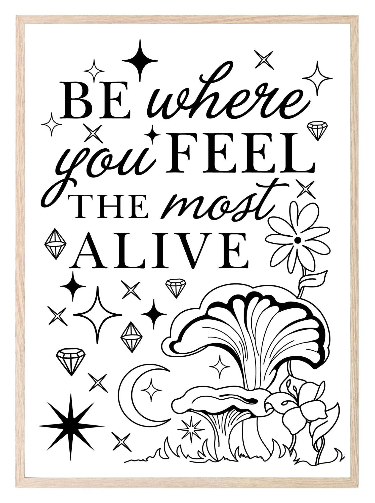 Be Where You Feel Most Alive Print | Inspirational Celestial Wall Art - Larosier Prints