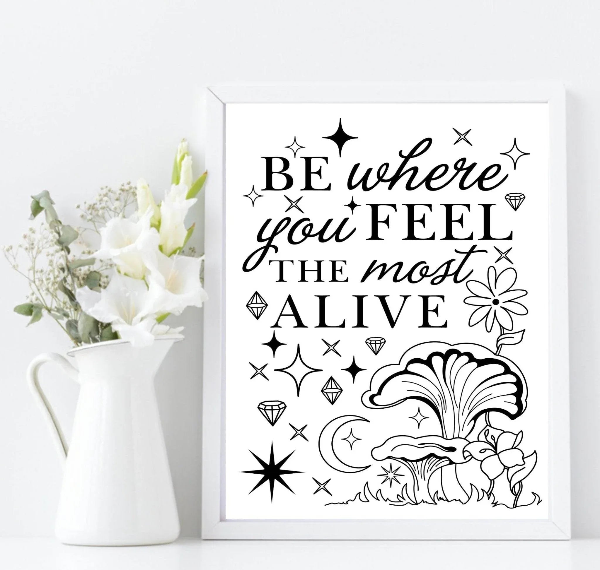 Be Where You Feel Most Alive Print | Inspirational Celestial Wall Art - Larosier Prints