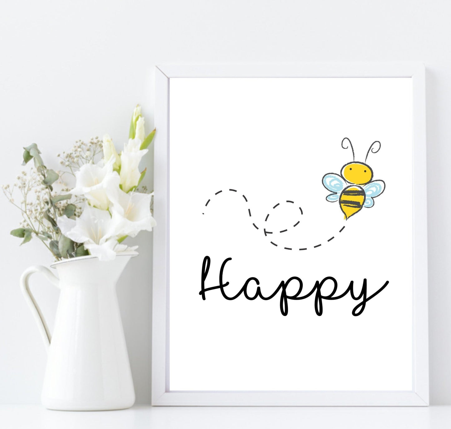 Bee Happy Print | Inspirational Nature Wall Art | Customisable