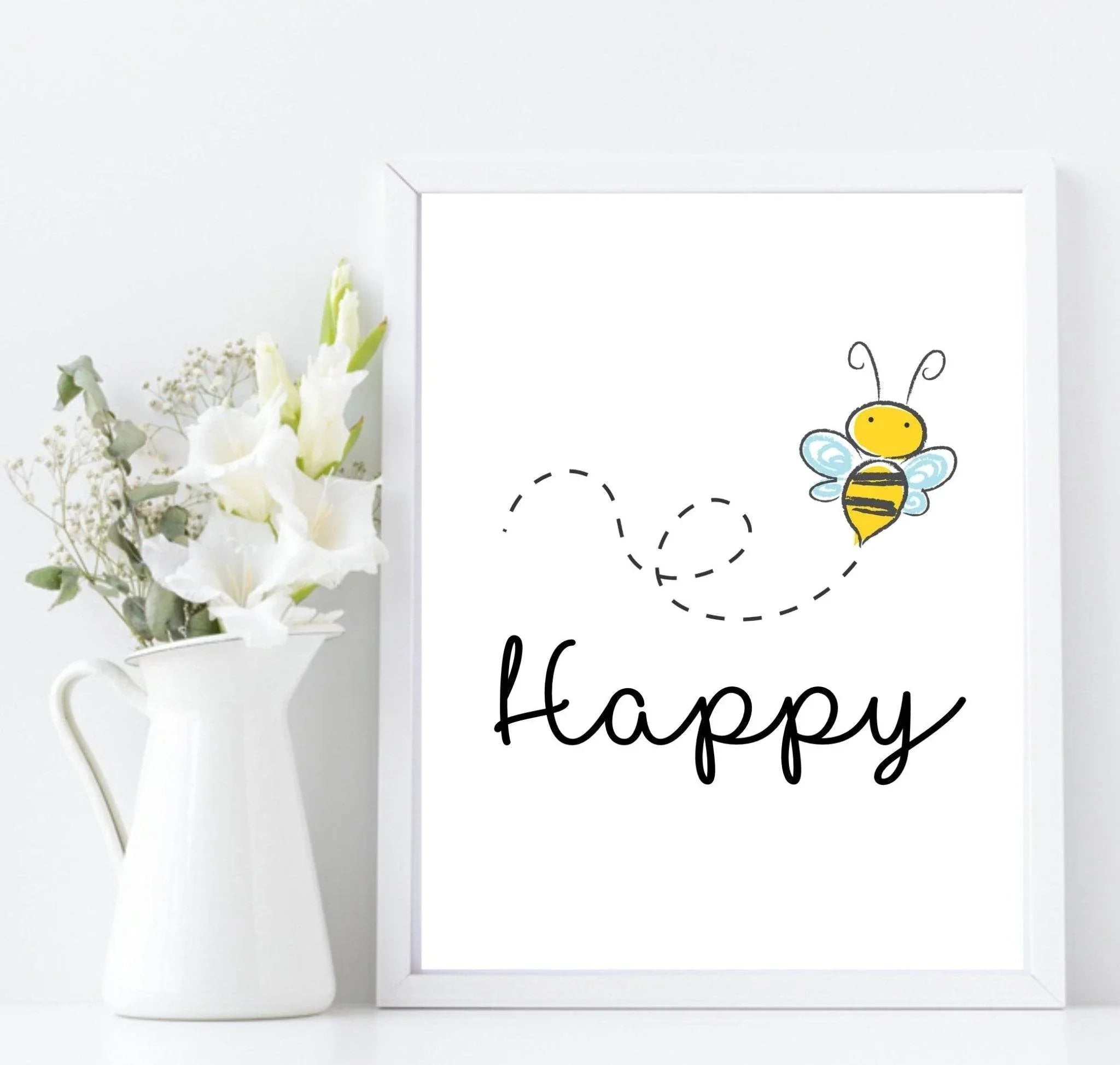 Bee Happy Print | Inspirational Nature Wall Art | Customisable - Larosier Prints