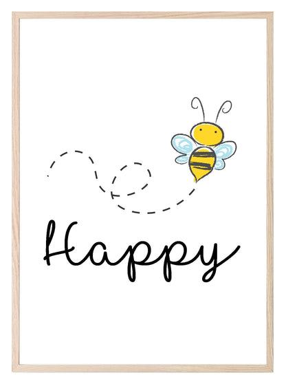 Bee Happy Print | Inspirational Nature Wall Art | Customisable