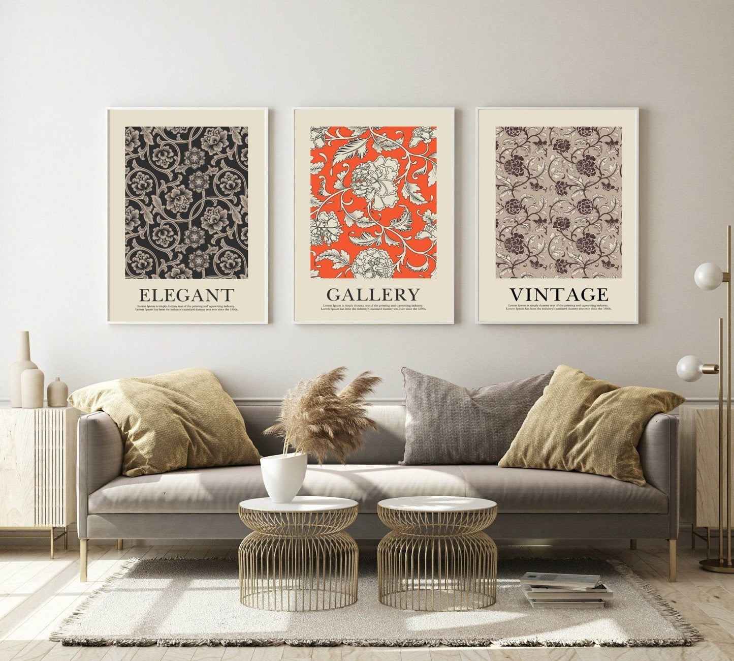 Beige Floral Wall Paper Print | Vintage Flower Garden Wall Art