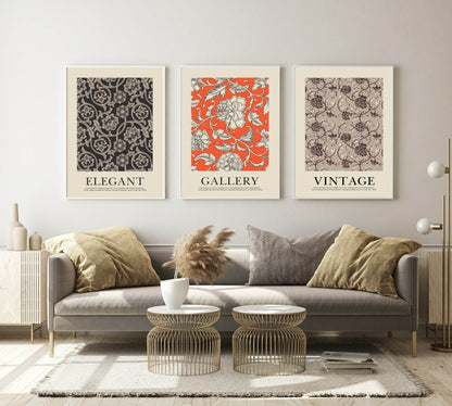 Beige Floral Wall Paper Print | Vintage Flower Garden Wall Art