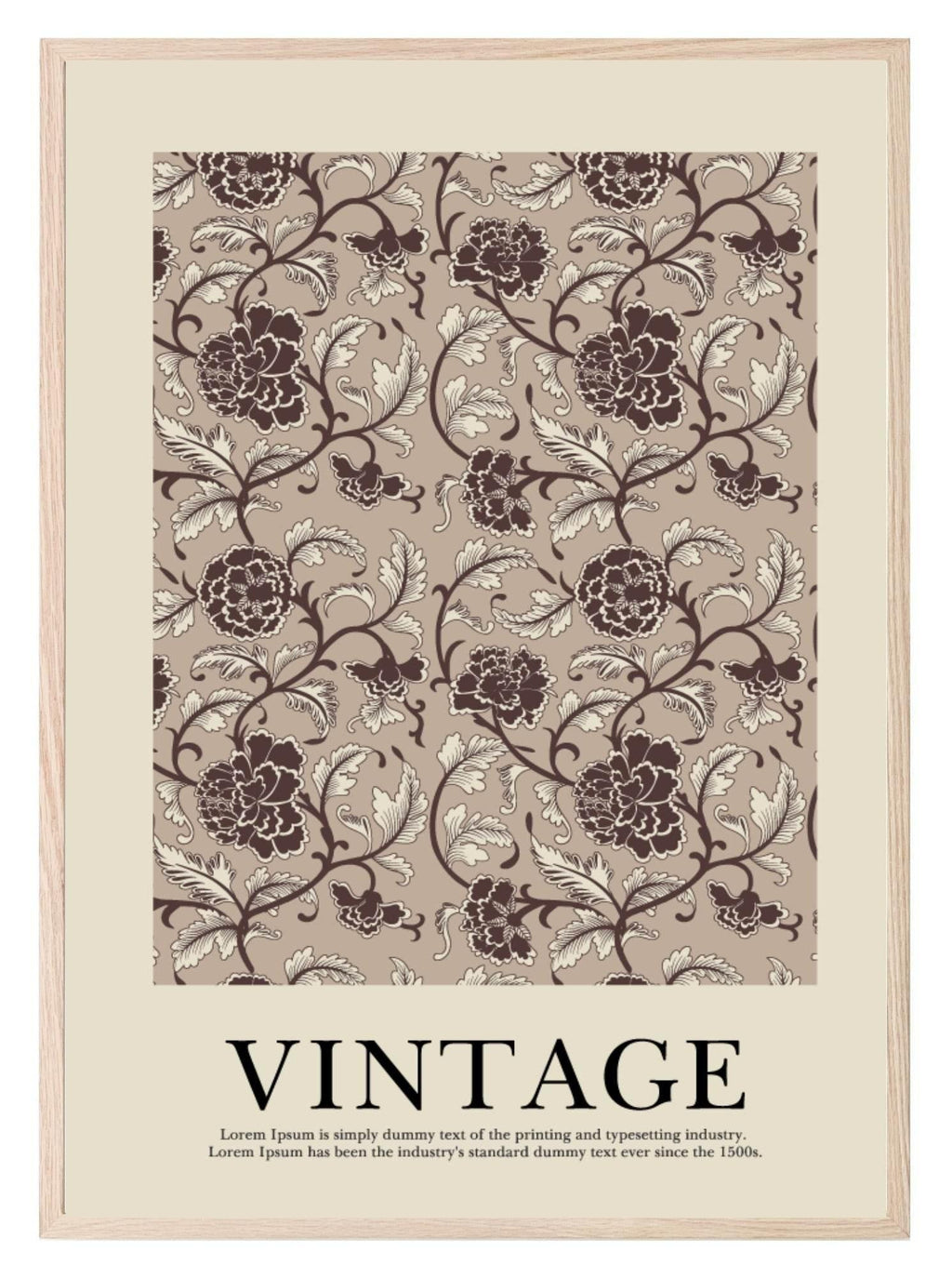 Beige Floral Wall Paper Print | Vintage Flower Garden Wall Art - Larosier Prints