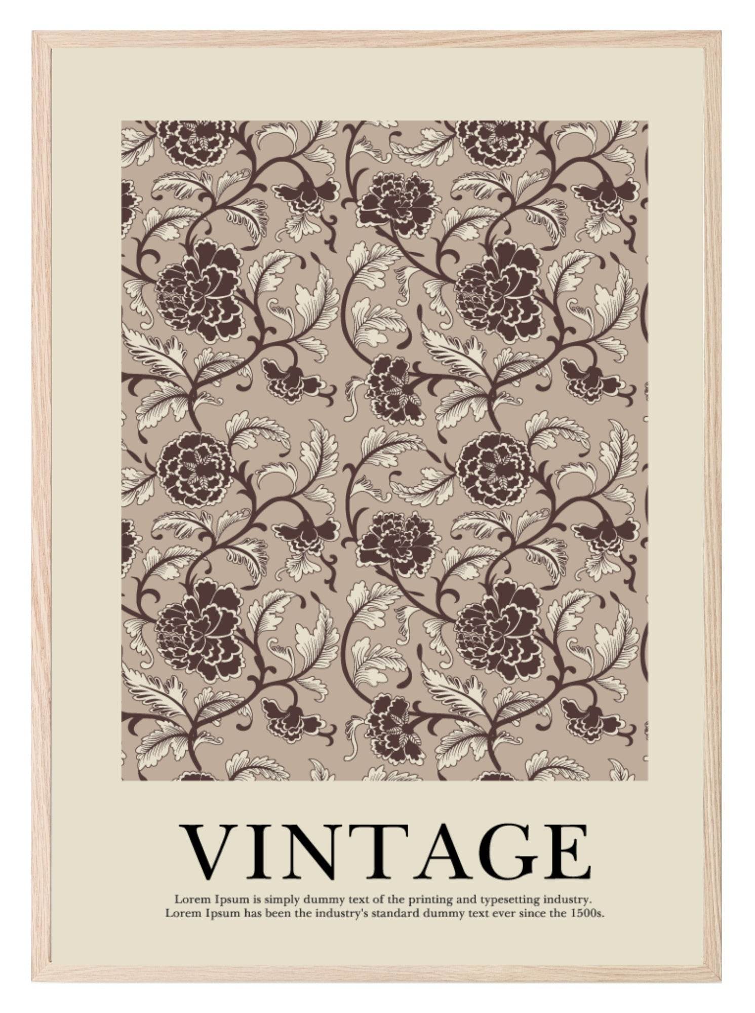 Beige Floral Wall Paper Print | Vintage Flower Garden Wall Art