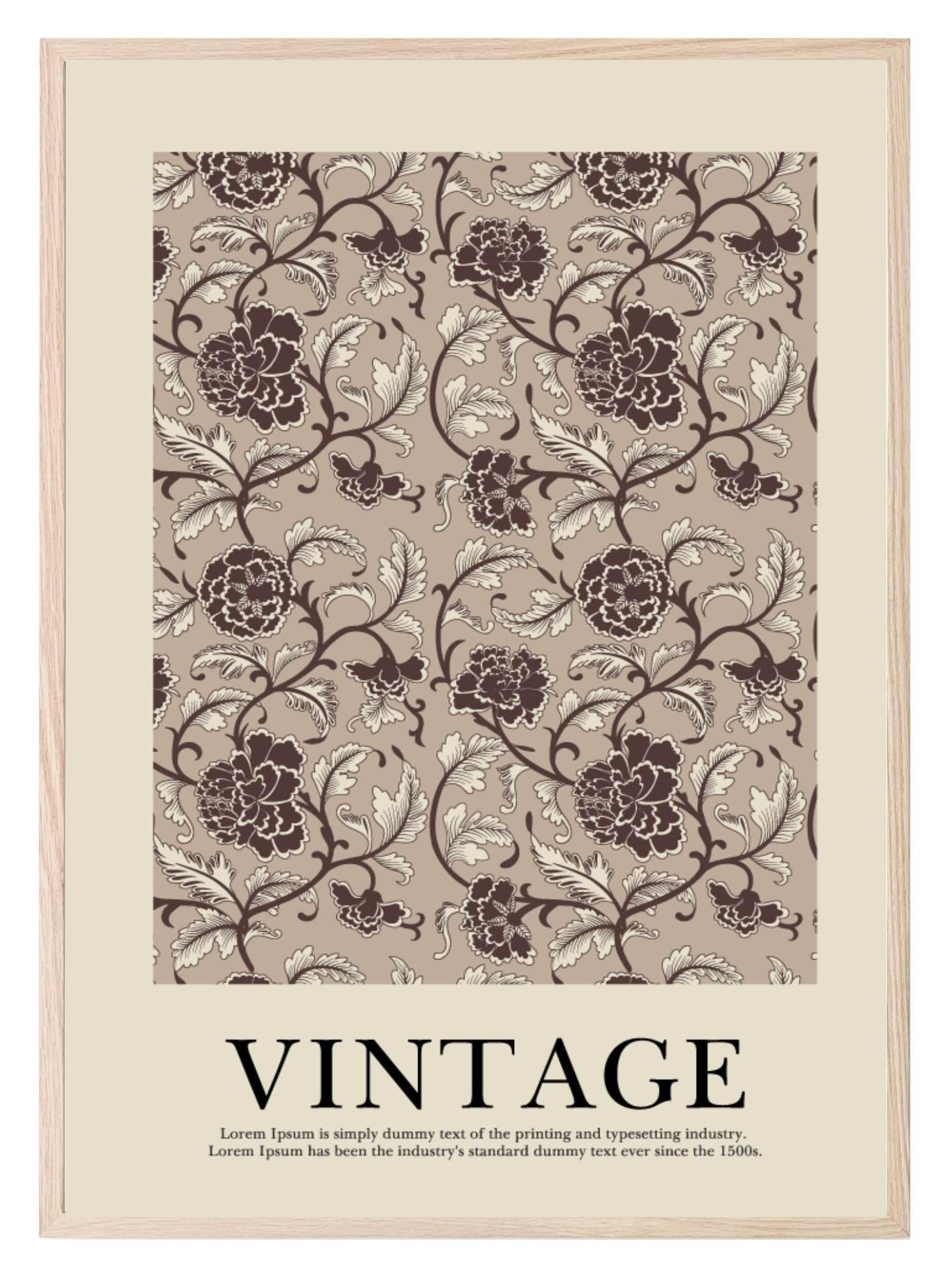 Beige Floral Wall Paper Print | Vintage Flower Garden Wall Art - Larosier Prints