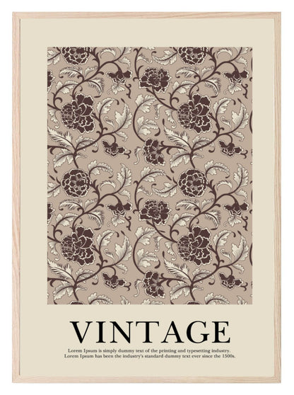 Beige Floral Wall Paper Print | Vintage Flower Garden Wall Art