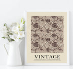 Beige Floral Wall Paper Print | Vintage Flower Garden Wall Art - Larosier Prints
