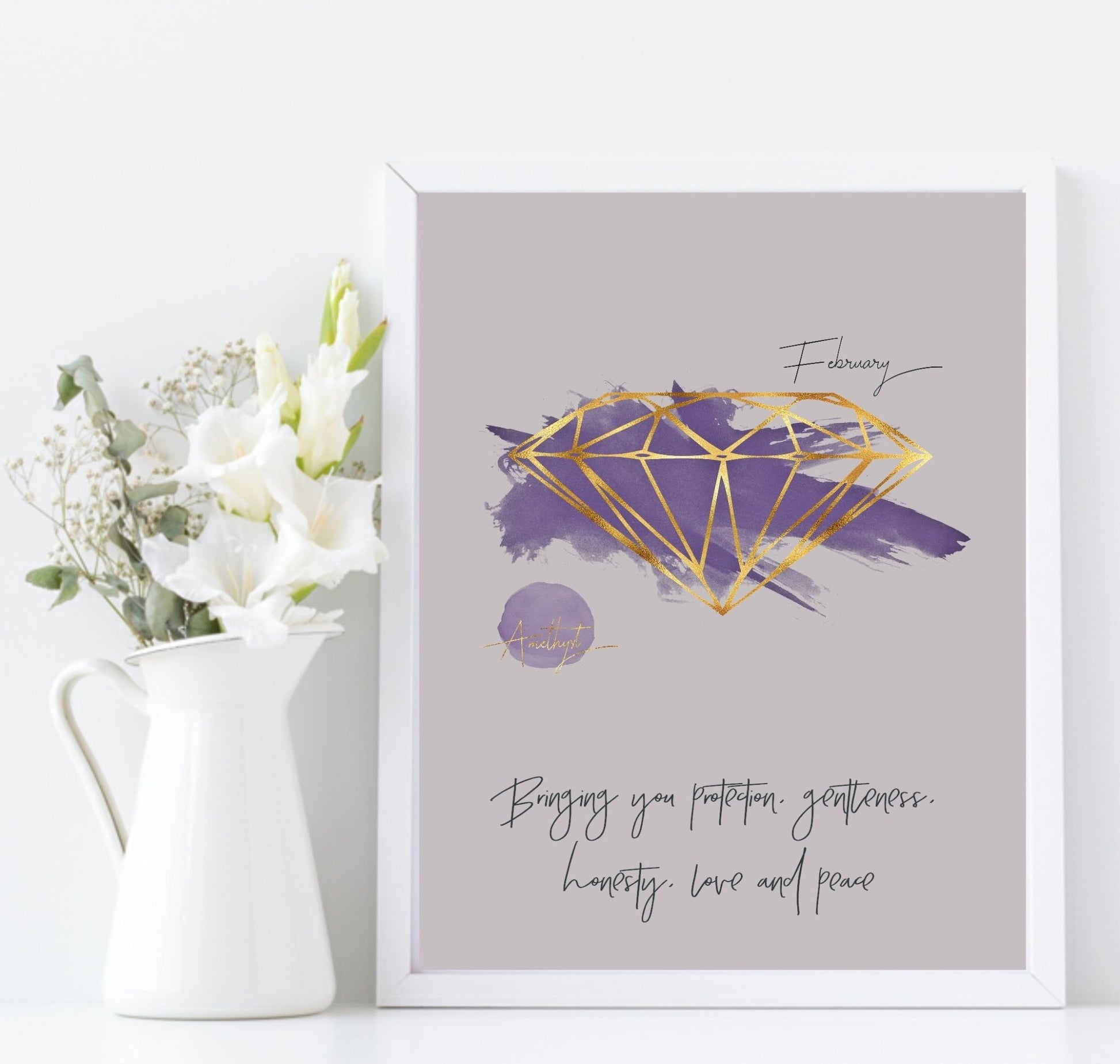 Birthstone Print | Every Month Of The Year | Birthday Gemstone Wall Art February